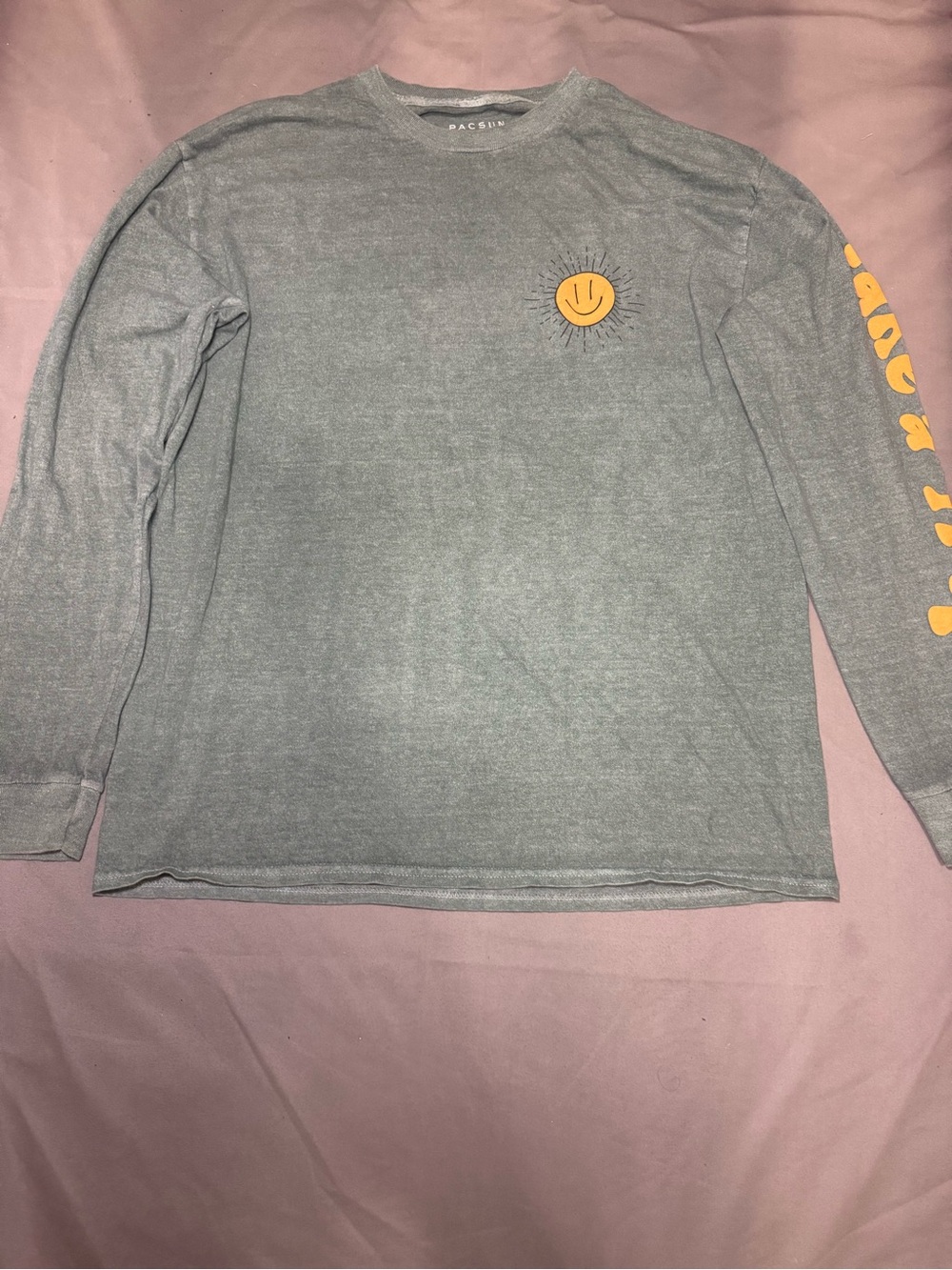 PacSun Green "Take a Trip" Graphic Print T-Shirt Long Sleeve Crew Neck Men's M